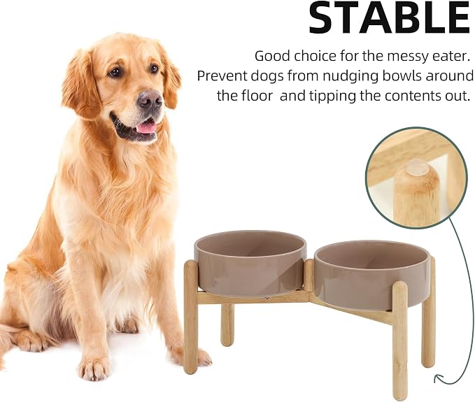 Havniva 8.3inch Ceramic Raised Dog Bowl with Stand, Double Dog Bowls Elevated for Large Breed Dog Food and Water Bowl Set Non-Slip Dog Dish Large Capacity Feeding Pet Water Bowl
