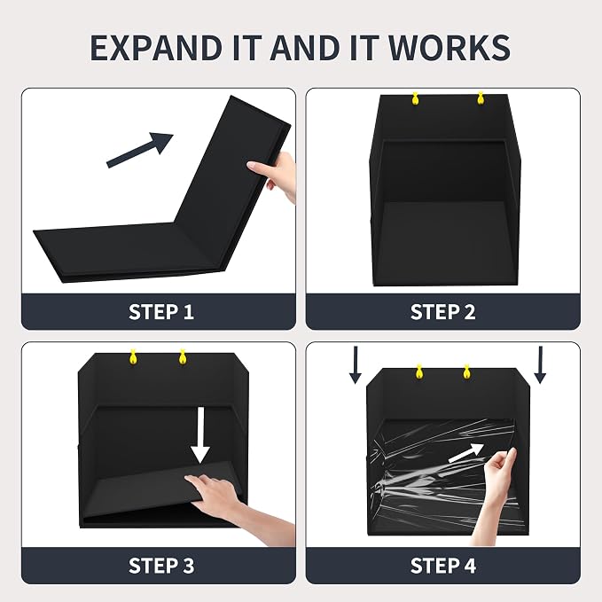 Aokeyee Cat Litter Box Enclosure Splash Guard, Black Waterproof | 27.16x21.65x16.53, Removable PVC Mat with 2 Hooks, Foldable Anti-Leakage Dust Control