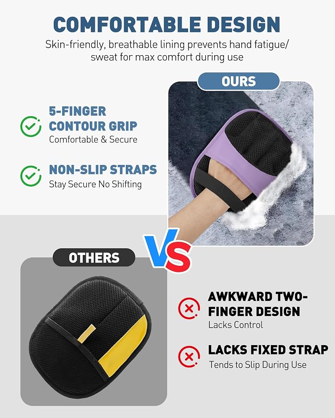 Magic Brush Glove Pet Hair, 2 Pack Removal Tool for Dogs and Cats | Electrostatic Magic Brush, Grooming Needs, Reusable Fur Remover for Furniture, Clothes, Car Seats (Purple)
