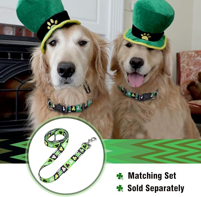 Native Pup St Patricks Dog Collar- Saint Patrick Green Shamrock Pet Collars- St. Patrick’s Lucky Irish- Cute Boy Girl Puppy Gift- Adjustable for Small, Medium, Large Breeds (Patterned Shamrock, Small)