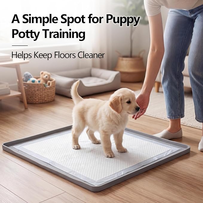ondware Dog Pee Pad Holder,Silicone Indoor Dog Potty Tray,28x22 in,Gray,Thickened Material,Raised Edge Mat,Completely Leak-Proof, Effectively Protect the Floor, Portable Multi-Use Design.