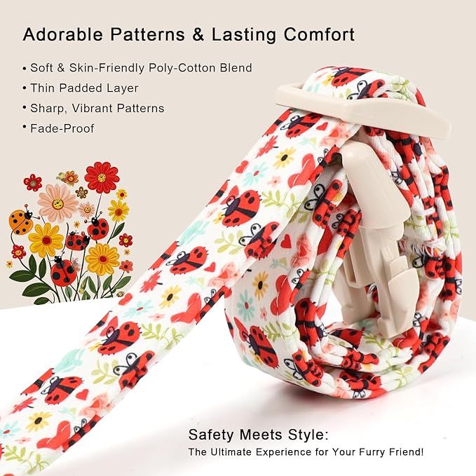 Ladybug Dog Collar for Large Dogs - Cute Spring/Summer Dog Collar, Lightweight Adjustable Cartoon Love Bug Garden Mom Dogs Collars with Quick Release Buckle L