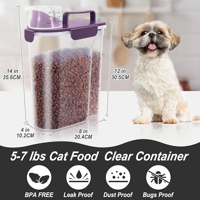 LEAWALK 5-7Lbs Airtight Pet Storage Container, Upgraded Large Nozzle With Handle Design For Cat Dog Bird Food and for Small Animal Kibble, Oatmeal, Rice, Flour, Brown Sugart-Deep Purple