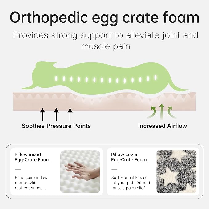 Orthopedic Dog Bed for Large Dogs with Removable Washable Cover | Orthopedic foam support, egg-crate design for joint pain relief, breathable cover, non-slip bottom, crate-friendly travel bed