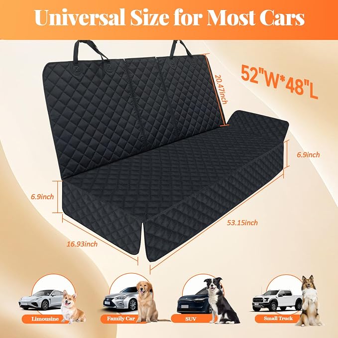 JSTHT Dog Seat Cover, 100% Waterproof Bench Seat Cover Protector Scratch Proof Nonslip Durable Soft Pet Back Seat Covers for Cars Trucks & SUV