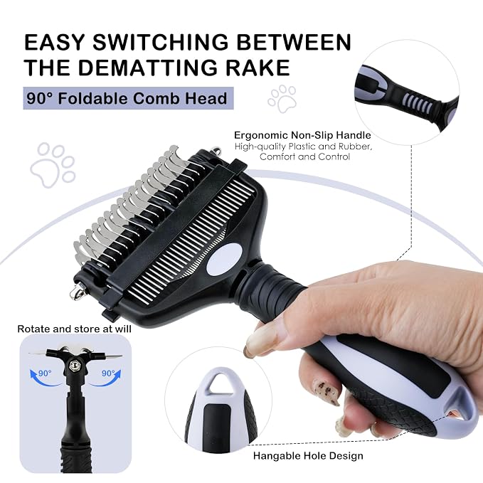 3-IN-1 Pet Deshedding and Grooming Brush Tool | Grooming Brush for Dogs and Cats with Undercoat Rake & Dematting Comb for Matted Fur Removal Long and Short Haired Dogs Cats
