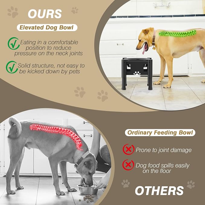 Lewondr Elevated Slow Feeder Dog Bowls with 3 Heights Adjustable Stand | Stainless Steel & Slow Feeder Bowls, Adjustable Dog Slow Feeder Bowl Non-Slip Dog Bowl Stand for Medium Large Breed