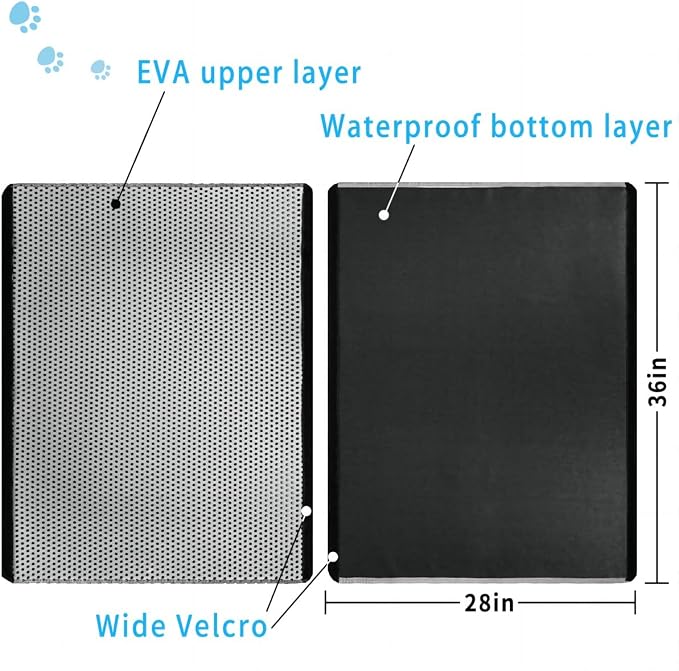 Double-Layer Cat Litter Mat, Detachable, Large 36"x28", Gray | Extra Large cat litter box mat, detachable hook & loop for easy cleaning, soft EVA, nonslip, urine-proof, washable