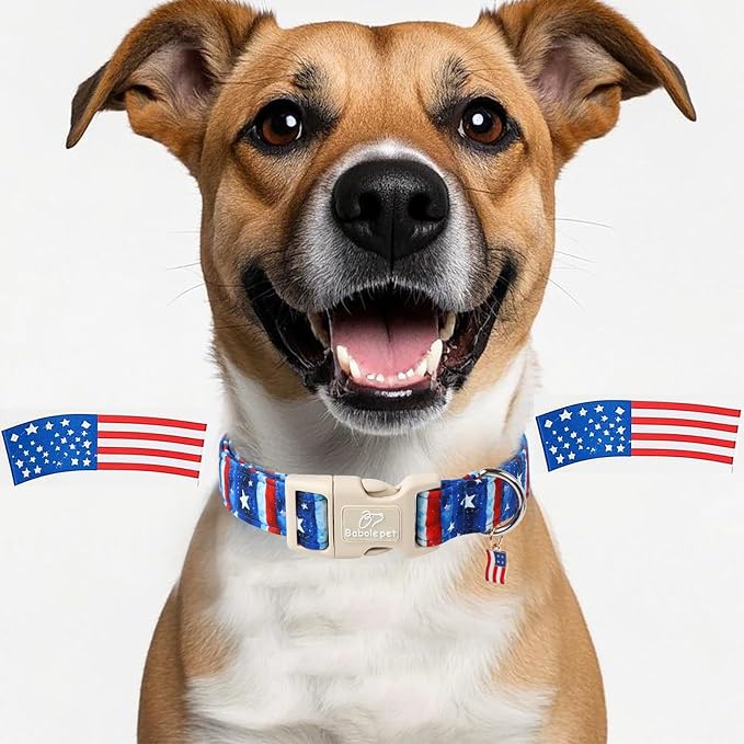 4th of July Dog Collar, Stars & Stripes Patriotic Dog Collars for Puppy Small Dogs, Adjustable Lightweight Quick-Release Buckle Collar for Boy&Girl Dogs XS
