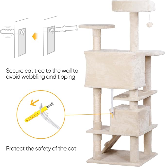 54 in Cat Tree Tower for Indoor Cats Multi-Level Cat Condo Cat Bed Furniture with Scratching Post Kittens Activity Center