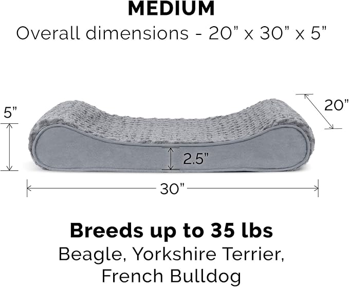 Furhaven Replacement Dog Bed Cover Ultra Plush Faux Fur & Suede Contour Luxe Lounger, Machine Washable - Gray, Medium