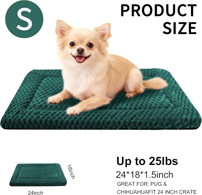Dog Bed Mat - Dog Crate Pad - Reversible Mat for Pet Comfort - Soft Bed Crate Pads for All Seasons - Durable, Machine Washable Mat for Crates, Travel, and Home (Dark Green, 24" L*18" W*1.5" Th)