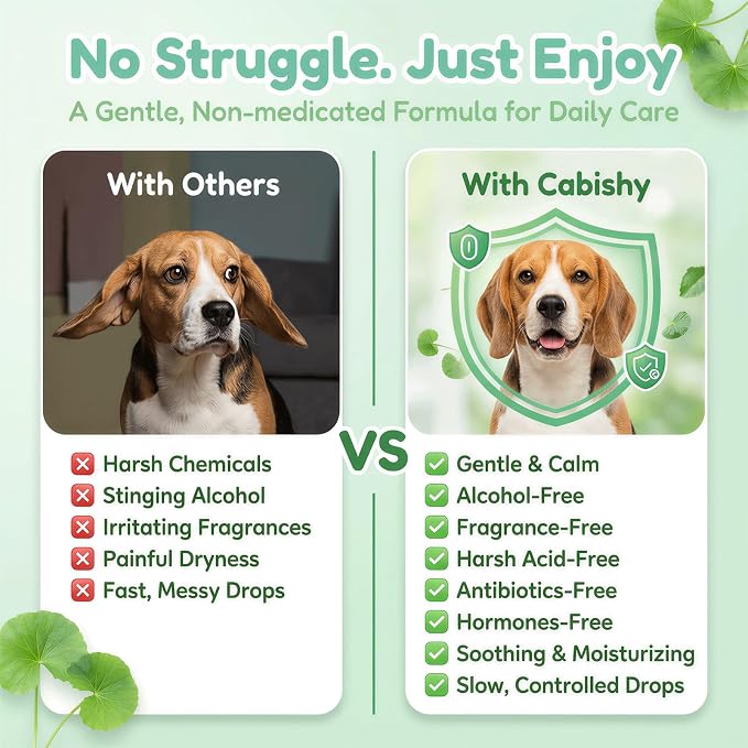 Cabishy Dog & Cat Ear Cleaner for Itchy, Smelly Ears – Gentle Ear Wax Removal & Soothing Ear Wash with Centella Asiatica, Alcohol-Free Pet Ear Cleaning Solution for Dogs & Cats (4oz)