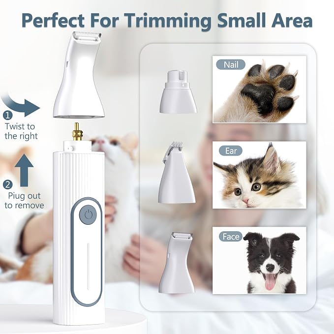4 in 1 Dog Clippers Grooming Kit and Paw Trimmer for Thick Hair&Coats | 3-in-1 Clipper+Paw Trimmer+Nail Grinder, <60dB Quiet, Cordless,LED Display, 4 Guide Combs, Detachable Titanium-Ceramic Blade