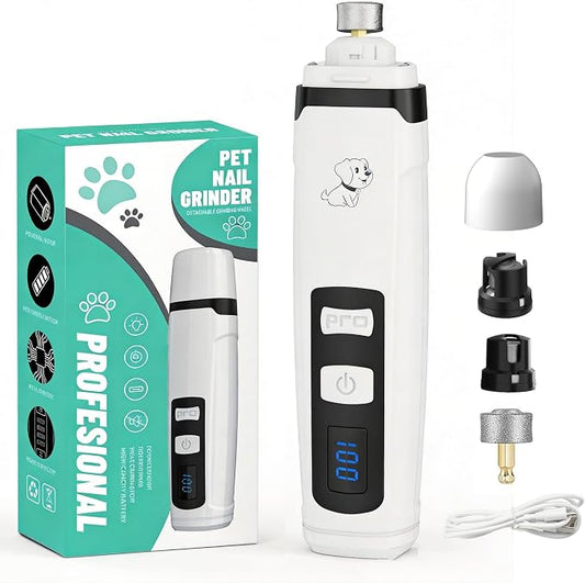 silent paws Dog Nail Grinder, 2-Speed Quiet Dog Nail Trimmer with Light | LCD Screen with Visible Battery Level，Pet Pro Grooming Tool for Small to Large Dogs & Cats