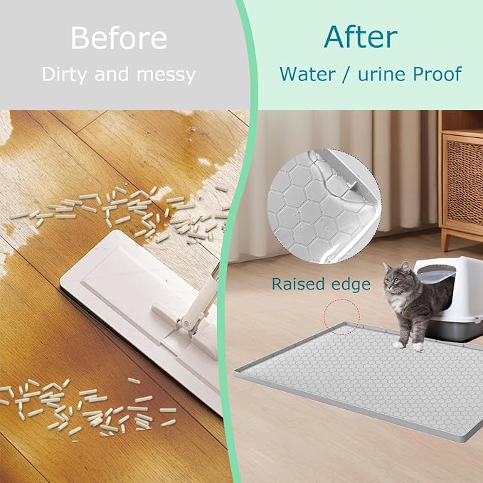 Cat Litter Mat for Litter Box, Silicone Large Cat Litter Trapping Mat - 25x19 in, Waterproof & Non-Slip, Durable & Easy Clean, Light Grey