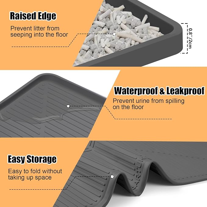 Silicone Cat Litter Mat 45" x 30" Cat Mat for Litter Box, Dark Grey | Extra Large Cat Litter Trapping Mat for Floor, Waterproof, Non-Slip Kitty Litter Box Mat with Raised Edge, Easy to Clean