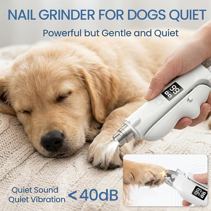 Dog Electric Nail Clippers & Grinder with LED Light,Quiet Cat Nail Trimmer | Large Medium Small Dogs & Cats, Rechargeable, Splash Guard & Safety Lock, Painless Grooming Tool(White)
