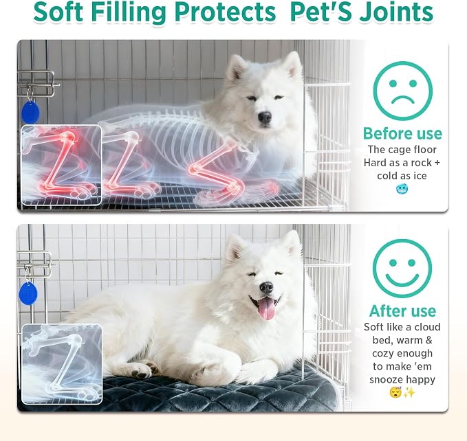 Dog Bed Mat Crate Pad, Anti-Slip Bottom Machine Washable Pet Pad | Thick lightweight mat with anti-slip bottom, machine washable. Ideal for dogs, cats in crates, home & car, S 24x18'', Grey