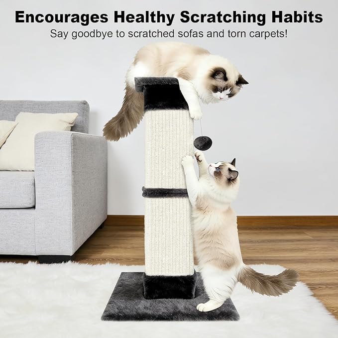 Cat Scratching Post 33 inch for Indoor Cats, Sisal Cat Scratcher, Vertical Posts with Dangling Ball, High Cat Scratch Post, Cat Tree for Full-Body Stretching, Protect Your Furniture, Black