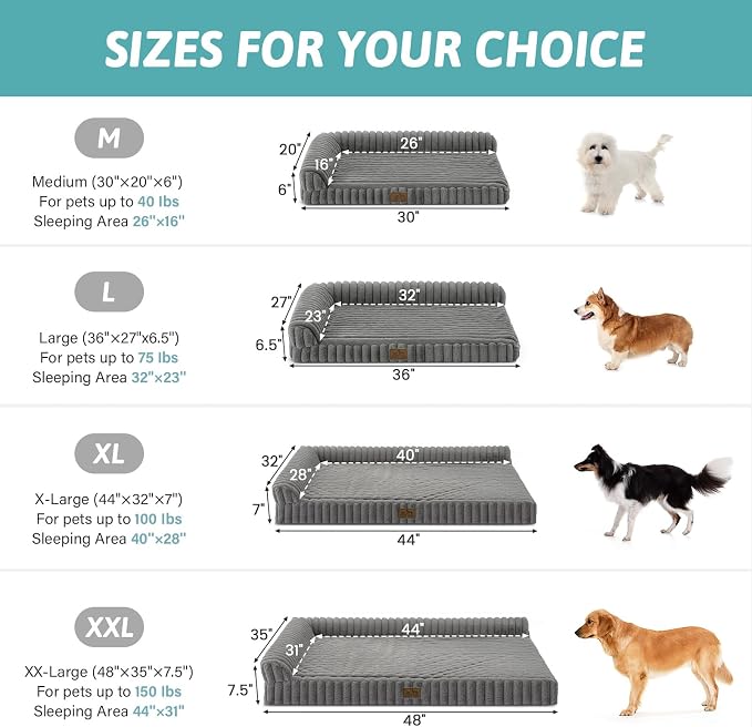 COZY KISS Faux Rabbit Fur Large Dog Bed – 44"x32" Orthopedic Foam Couch with Sides, Removable Washable Cover & Waterproof Lining, Grey