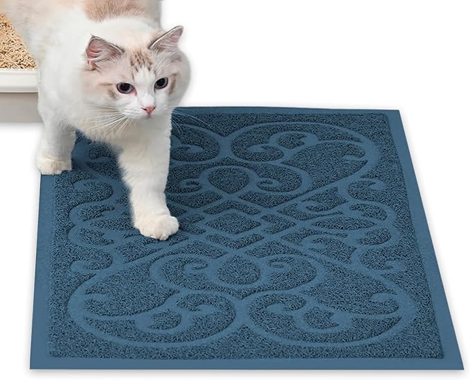 PetLike Cat Litter Box Mat, Thick Kitty Litter Trapping Mat, Durable,Waterproof &Washable with Non-Slip Backing, Soft on Kitty Paws and Easy to Clean, BPA Free