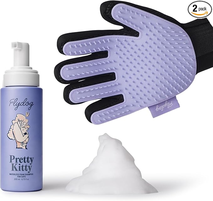 Pretty Kitty Waterless Cat Dry Shampoo with Grooming Glove– No Rinse, Lick-Safe, Moisturizing for Dry Skin, Dandruff, Deshedding, Wash Soap Spray Foam for Kittens, Bathing & Cleaning Supplies