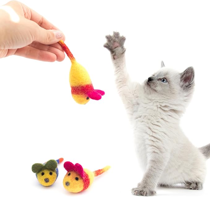 Glaciart One Wool Felt Mouse Cat Toys with Catnip – 3 Pack | 100% Handmade, Eco-Friendly, Durable | Natural, Safe for Indoor Cats | Minimalist Design