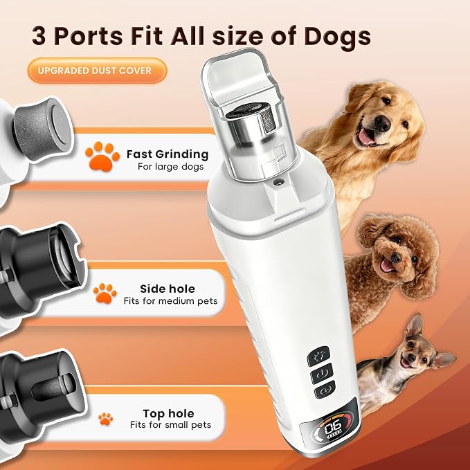 6-Speed Dog Nail Grinder with Led Light, 30 db Ultra Quiet Brushless Motor | Painless Paws Grooming Dog Nail Grinder for Small Medium Large Dogs