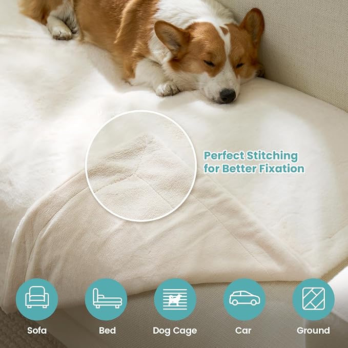 COZY KISS Luxury Faux Fur Throw Blanket for Couch, Ultra Soft Waterproof Pet Blanket, Cozy Warm Plush Blanket for Sofa Bedroom Living Room, Liquid Pee Proof for Large Dog or Cat, 50x60 inch, Cream