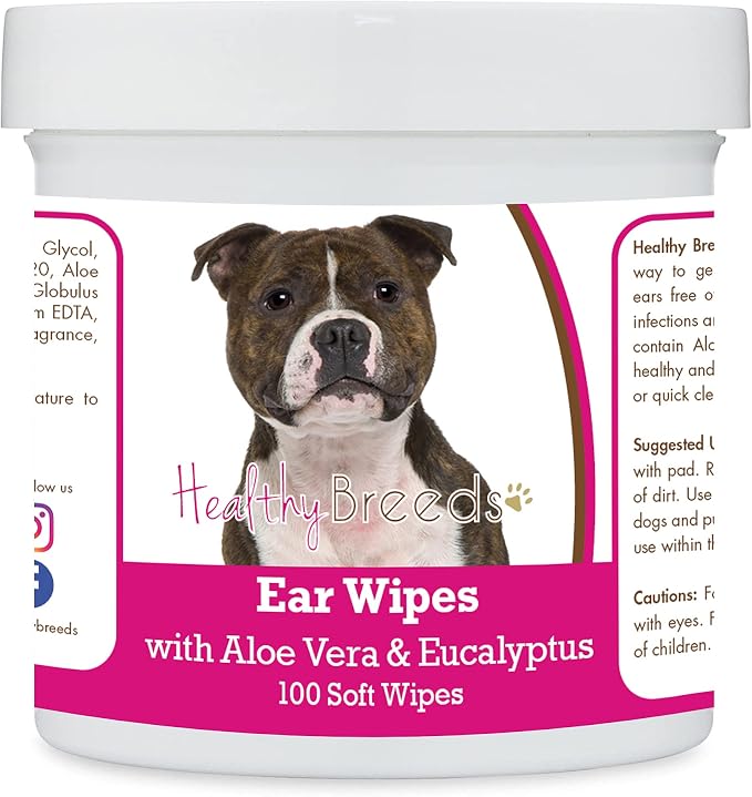 Healthy Breeds Staffordshire Bull Terrier Ear Cleaning Wipes with Aloe & Eucalyptus for Dogs 100 Count