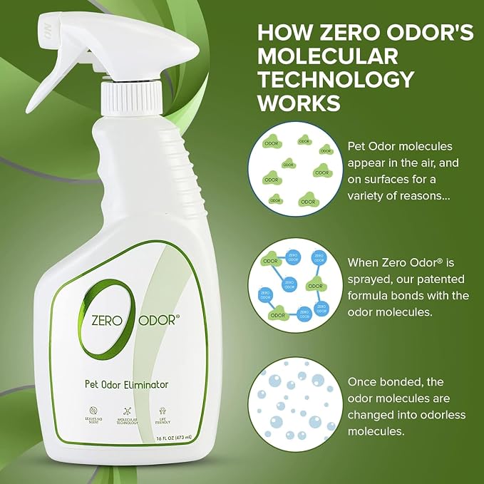 Zero Odor Pet Odor Eliminator, Air and Surface Odor Remover for Carpet, Furniture, and Pet Beds, Trigger Spray, 16 fl oz (Pack of 2)