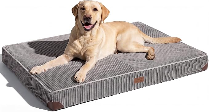 FUKUMARU Large Dog Bed, Thickened Waterproof Dog Mat with Washable Cover | Corduroy Orthopedic Dog Bed for Crate, 28D Egg Crate Foam Support Pet Mat, Cozy Flat Dog Pad with Anti-Slip Bottom