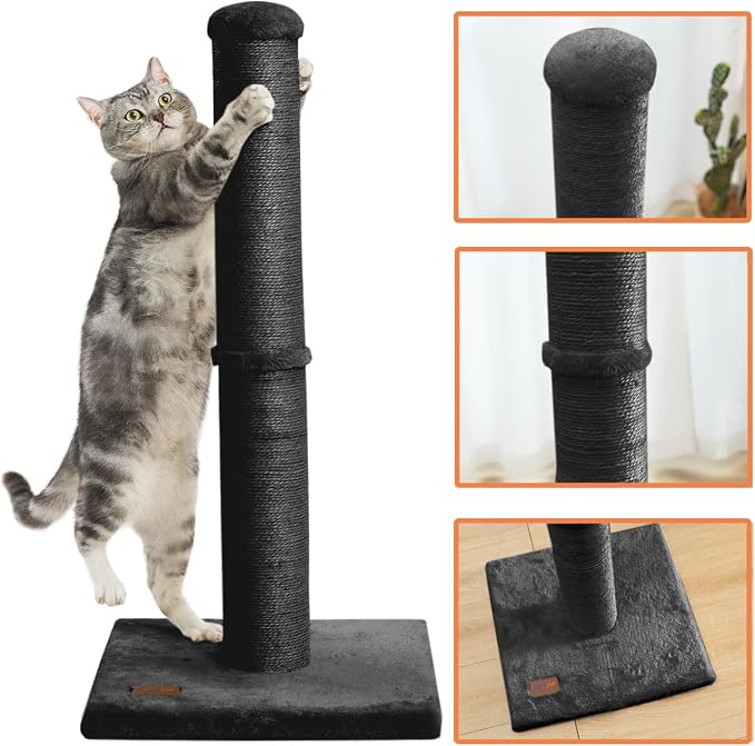 Karolpar 34inch Cat Scratching Post with Natural Sisal Rope 4.3Inch Large Diameter Scratcher Post Tree for Indoor Cats Black