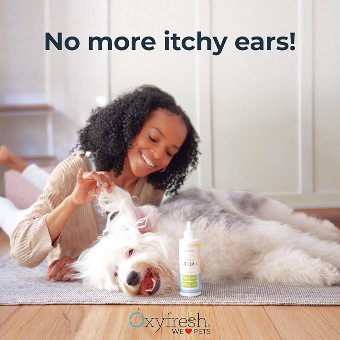 Oxyfresh Advanced Ear Cleanser for Dogs & Cats – Fast Acting Pet Ear Wash | Gentle Ear Cleanser for Dogs Works Great for Routine Dog Ear Wash and Cat Ear Cleans Wax & Debris For Stinky Dog & Cat Ears