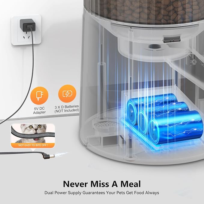 PETULTRA Automatic Cat Feeder: 4L Timed Cats Food Dispenser Programmable 1-6 Meal for Cat and Small Medium Dog- Auto Pet Feeder Easy to Set Up Dual Power Supply with Desiccant Bag| Detachable Washable