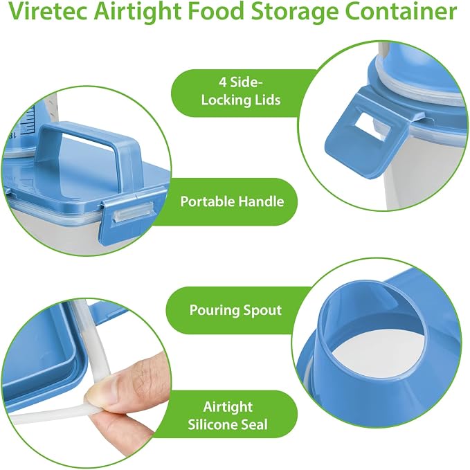 Viretec Rice Storage Container, 3 to 5Lbs Dry Food Airtight Container, Pet Dog Cat Food Canister, BPA Free Clear Plastic Kitchen and Pantry Organization Bin for Oatmeal, Grain, Cereal, Pasta, Flour