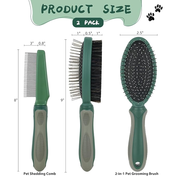 2PCS Pet Grooming and Deshedding Tools | 2-In-1 Double-Sided Cat Brush for Shedding and Bathing, Dogs & Cats Shedding Comb for Long and Short Haired Dogs Cats