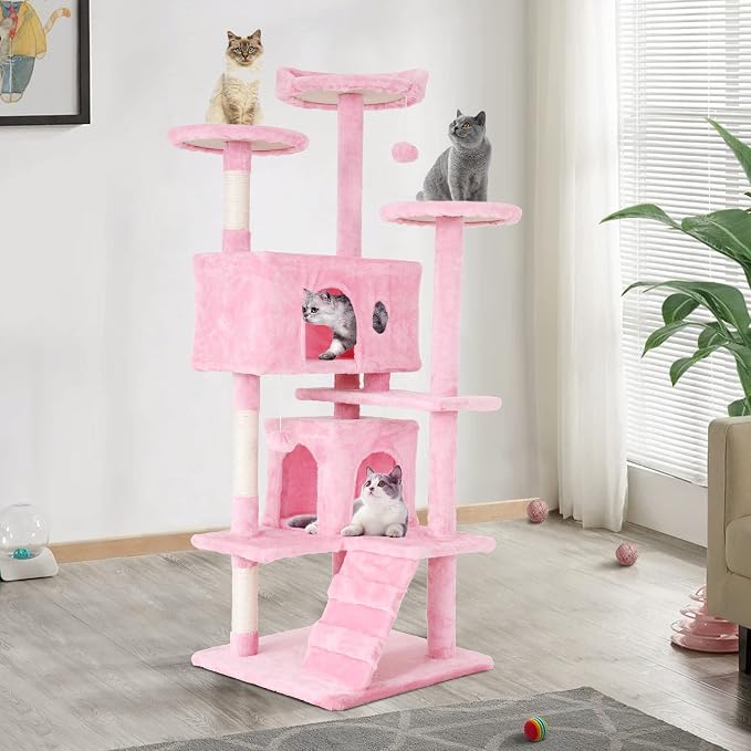 70'' Tall Multi-Level Cat Tree for Indoor Cats, Furniture With Scratching Post, Platform, Condo, Tower With Funny Toy, Corner Tree for Medium Cats
