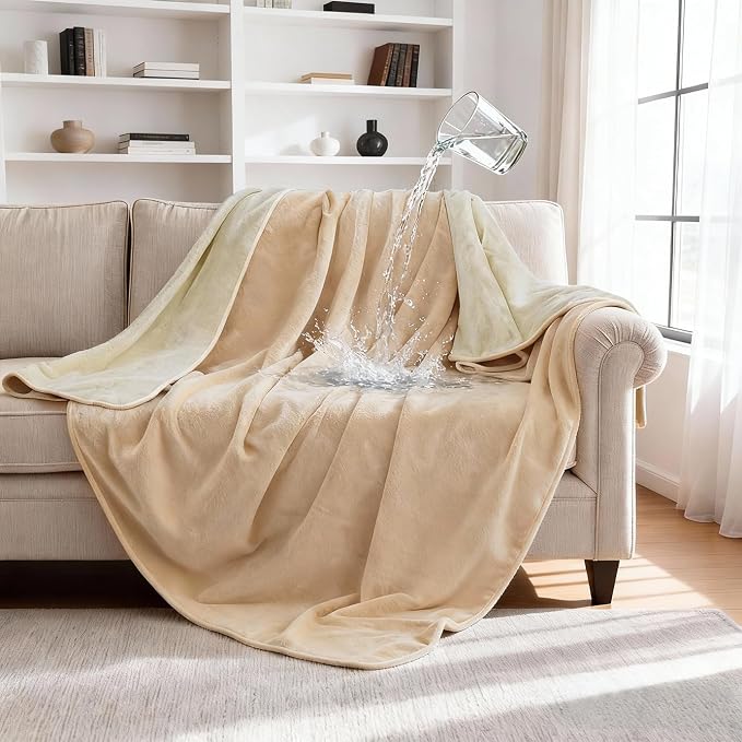 gogobunny Waterproof Blanket for Dogs and Cats, Reversible Flannel Double-Sided Furniture Protector for Couch Sofa Bed Against Spills & Pet Fur (60" x 80", Beige/Cream)