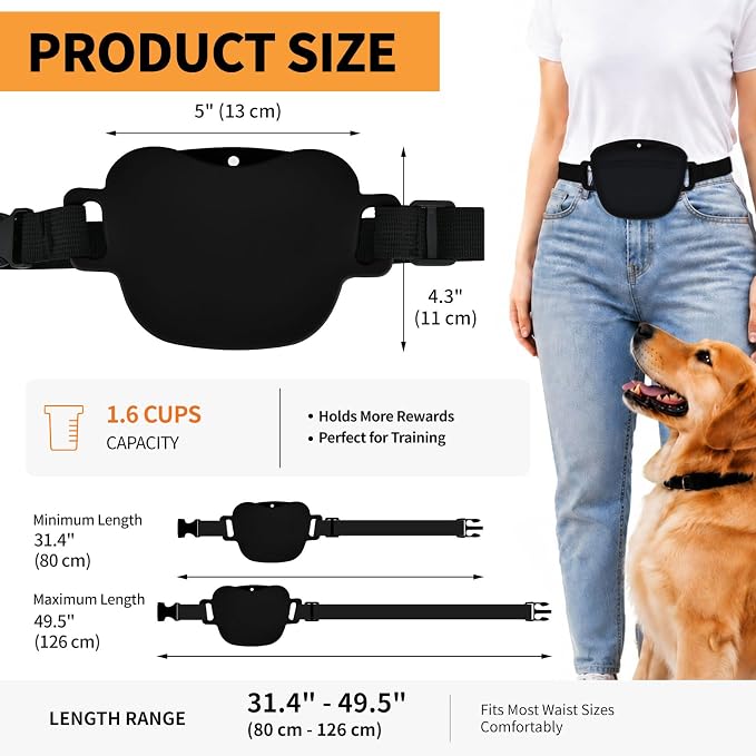 Silicone Dog Treat Pouch with Training Clicker | Upgraded Magnetic Closure, 1.6 Cup Capacity, Food-Grade Silicone, Easy Cleaning, Adjustable Belt for Training and Walking