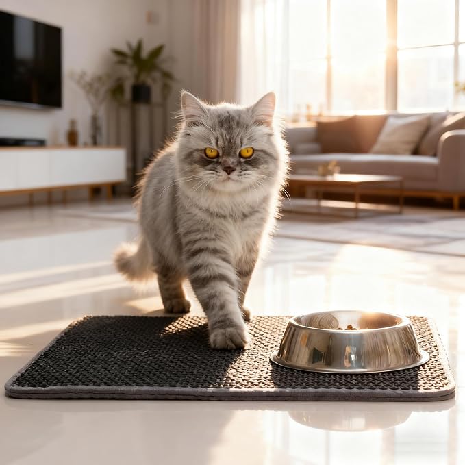 Cat Litter Mat Cat Litter Trapping Mat, 18 x 12 inch Honeycomb Double Layer Design, Urine and Water Proof Material, Scatter Control, Less Waste, Easier to Clean, Washable Gray