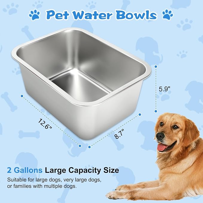 YUEPET 2 Gallons Stainless Steel Dog Water Bowls, Extra Large Metal Dog Food and Water Bowls Large Capacity Pet Water Bowls for Indoor and Outdoor Extra Large Dogs