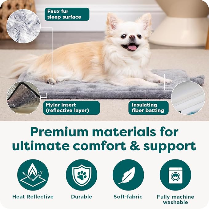 Furhaven ThermaNAP Self Warming Cat Mat, Dog Bed for Crates with Self-Warming Technology for Cozy Rest, Fully Machine Washable, Small, Plush Faux Fur, Gray Small - 22" L x 17" W (Pack of 8)