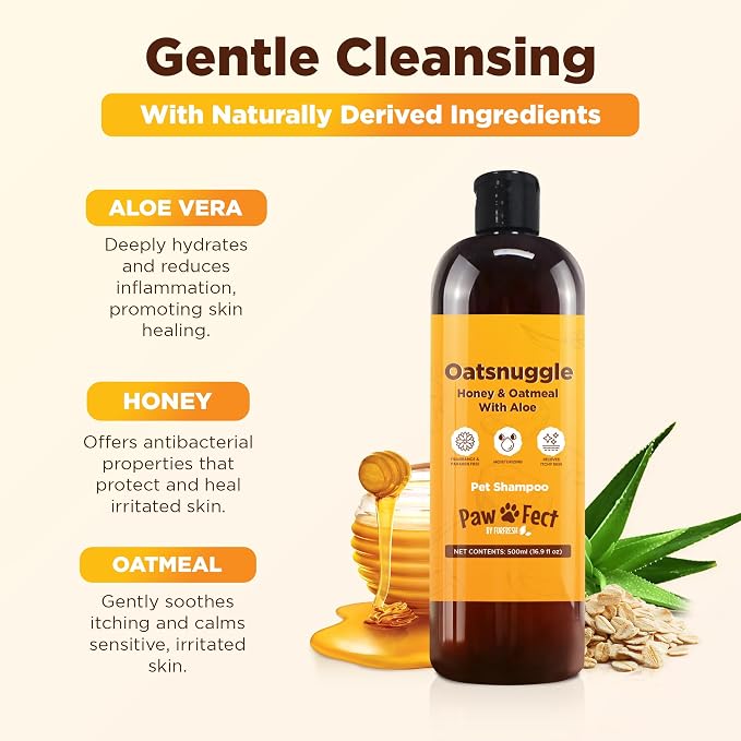 Pawfect Honey & Oatmeal Pet Shampoo, Grooming Shampoo for Dogs, Cats & Pets | A Canadian Company, Improved Formula with Zinc & Aloe, Moisturizing Shampoo for Sensitive Skin, Dry Skin Comfort, 16.9 Oz