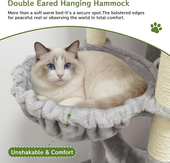 Multi-Level Cat Tree Large Cat Tower with Scratching Posts, Cat Condo for Adult Cats Kittens, Perches and Hammock (Light Gray)