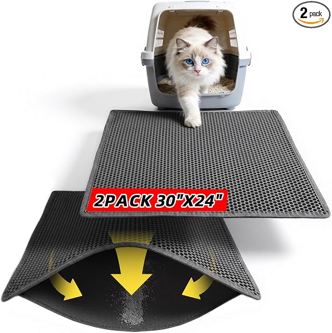 Cat Litter Mat, 30"x24", Waterproof, Easy to Clean (Black-1Pack) | Double-Layer Honeycomb for Effective Litter Trapping, Premium Durable EVA, Non-Slip, Paw-Friendly Soft Surface