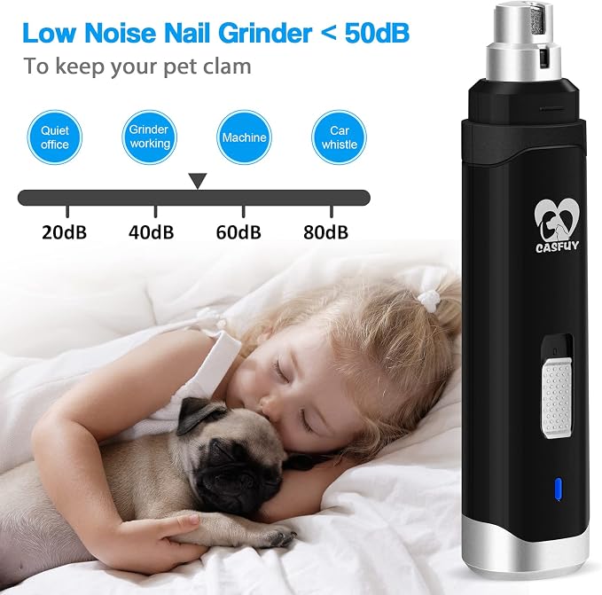 Casfuy Dog Nail Grinder Upgraded - Professional 2-Speed Whisper-Quiet Electric Pet Nail Trimmer Painless Paws Grooming & Smoothing for Small Medium Large Dogs & Cats (Black)