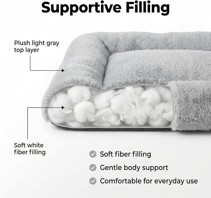 Dog Crate Bed 22x13,Washable Dog Crate Pad for Medium Dogs,Soft Kennel Bed Mattress with Non Slip Bottom,Light Grey