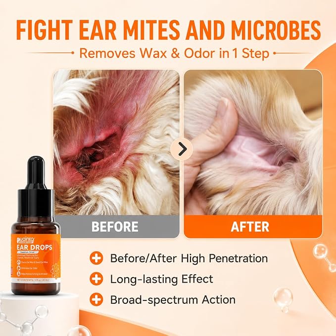 Dog Ear Cleaner Drops for Infection Treatment | Vet Formulated Patented Quantum Silver Water-Based Drops Soothe Ear Itching, Irritation, Cleans Wax, Odor, 2 Pack